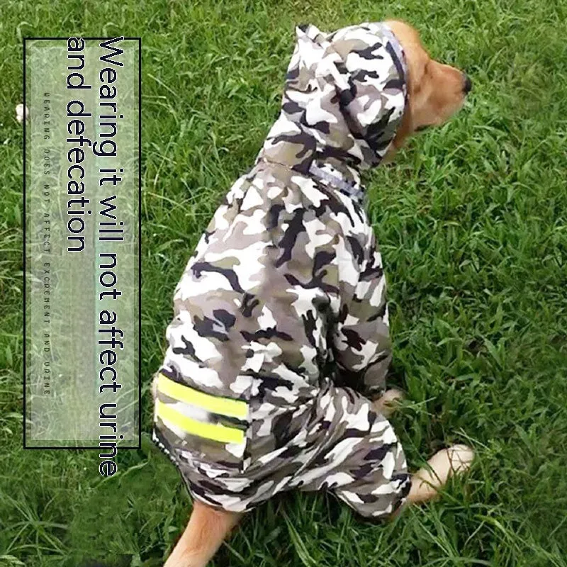 Waterproof dog raincoat in Camouflage colour for large breeds like Border Collie and German Shepherd