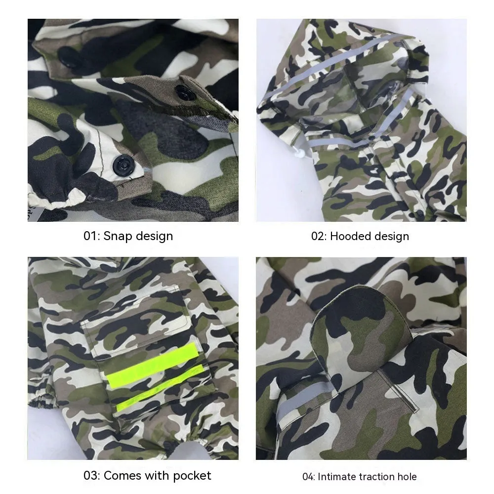 Waterproof dog raincoat in Camouflage colour for large breeds like Border Collie and German Shepherd
