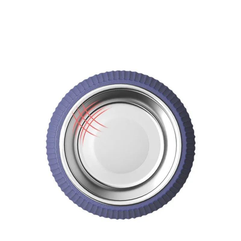Smoke blue round stainless steel anti-overturning dog bowl, medium size for pets within 30 kg