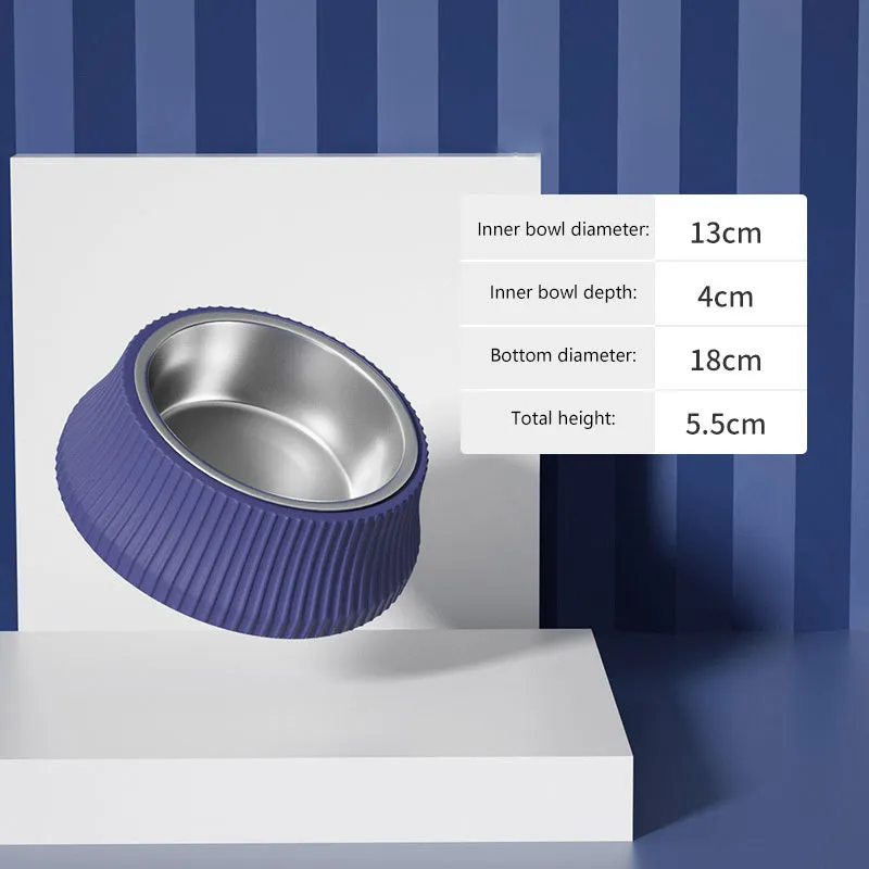 Smoke blue round stainless steel anti-overturning dog bowl, medium size for pets within 30 kg