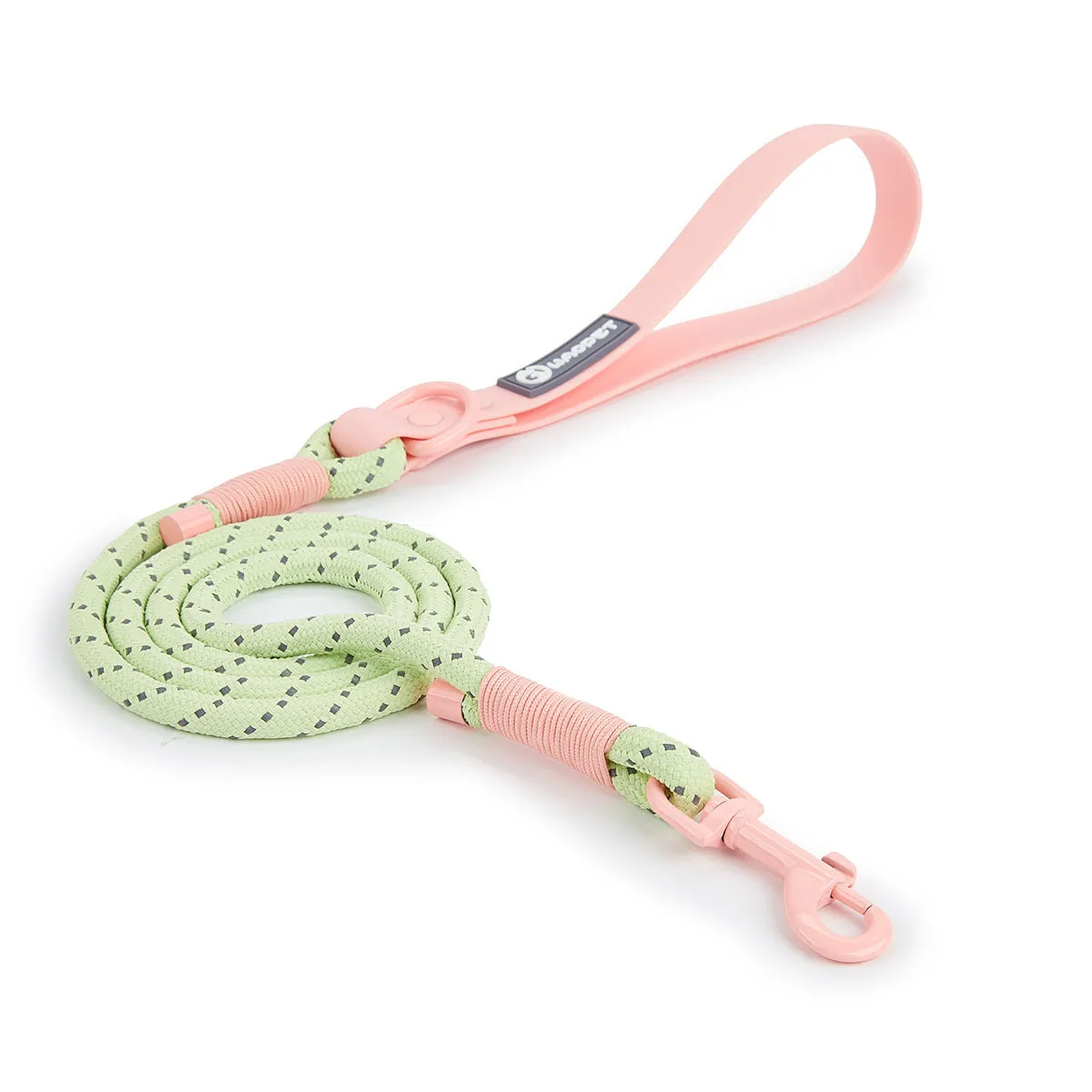 Solid colour PVC dog hand holding rope showing dark red purple yellow and taoyao green colour options