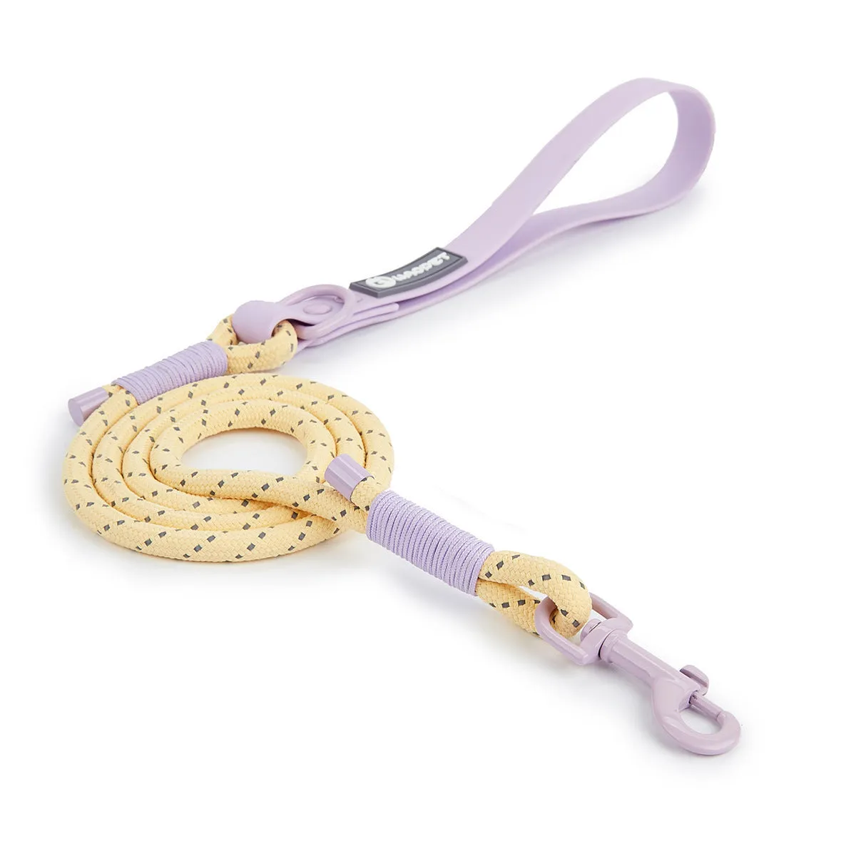 Solid colour PVC dog hand holding rope showing dark red purple yellow and taoyao green colour options