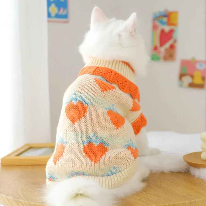 Orange acrylic cat sweater for fall shedding prevention on a cat, casual style, size L