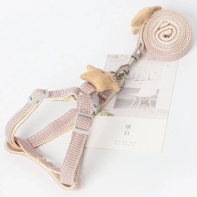 Houndstooth nylon dog leash in red with random collar, 1.5cm width and 120cm length