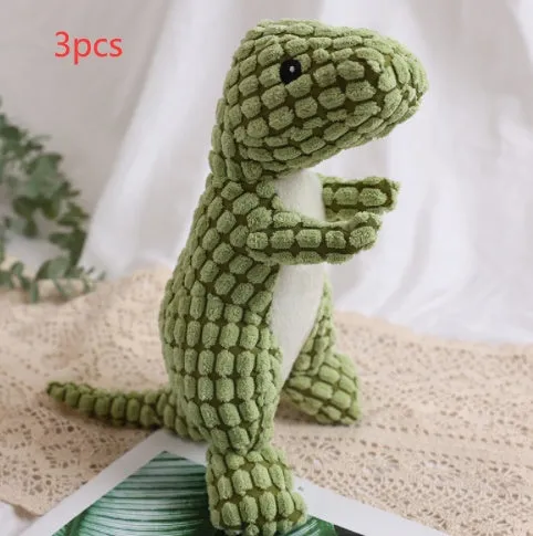 Dog bite resistant plush sounding toy dinosaur in corn wool, orange colour, 29x14cm