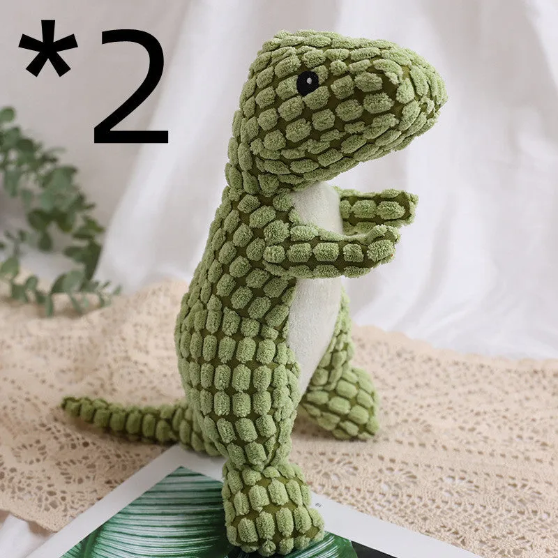 Dog bite resistant plush sounding toy dinosaur in corn wool, orange colour, 29x14cm