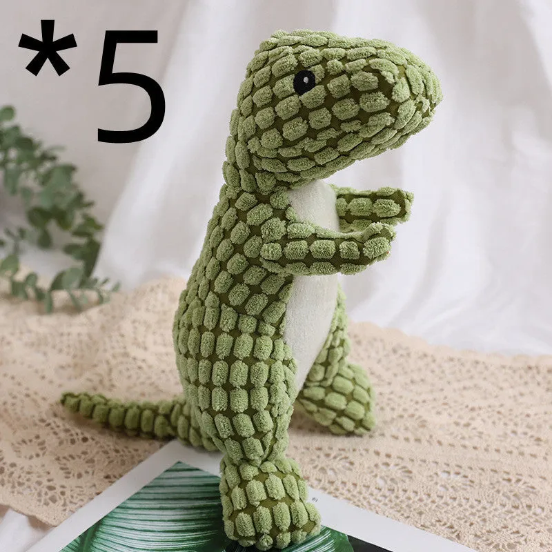 Dog bite resistant plush sounding toy dinosaur in corn wool, orange colour, 29x14cm