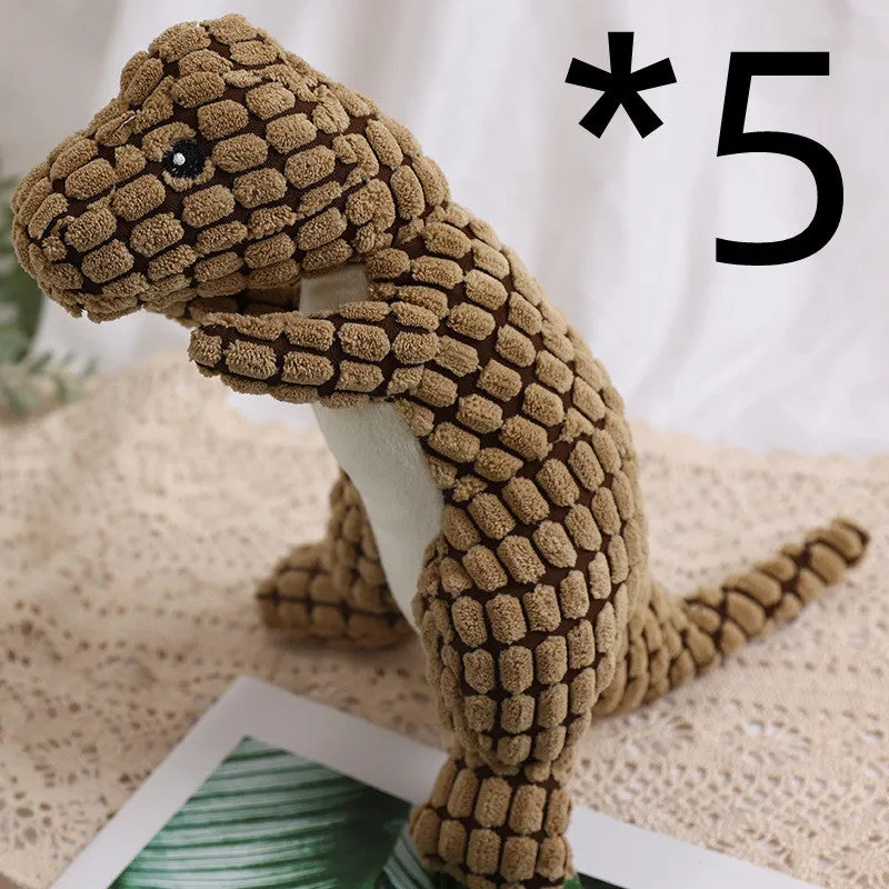 Dog bite resistant plush sounding toy dinosaur in corn wool, orange colour, 29x14cm