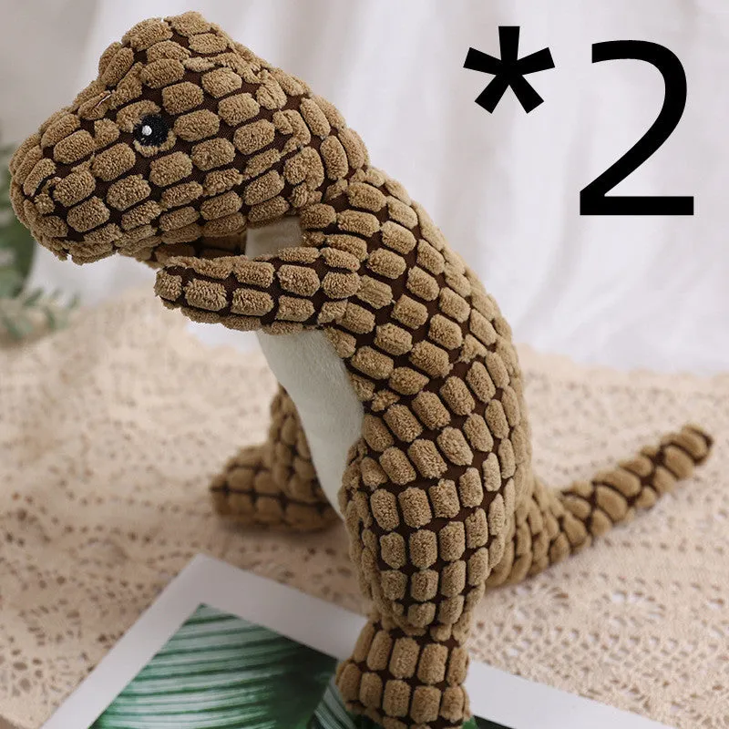 Dog bite resistant plush sounding toy dinosaur in corn wool, orange colour, 29x14cm