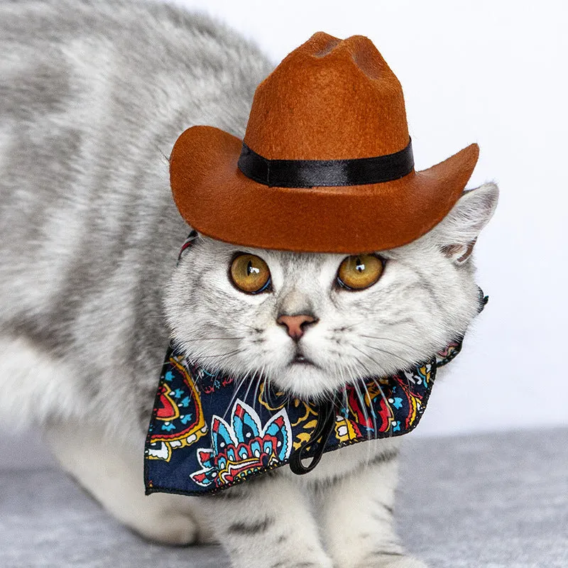 Pet cat western straw cowboy hat in brown, non-woven fabric, three sizes available