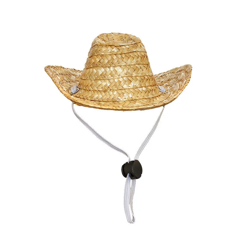 Pet cat western straw cowboy hat in brown, non-woven fabric, three sizes available