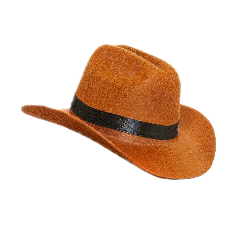 Pet cat western straw cowboy hat in brown, non-woven fabric, three sizes available
