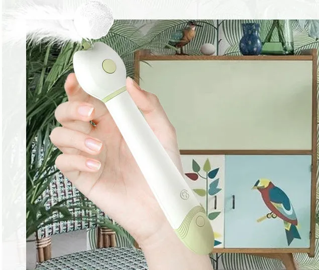 Laser Funny Cat Stick in Avocado Green, collapsed and extended, showing ABS PC body and telescopic design