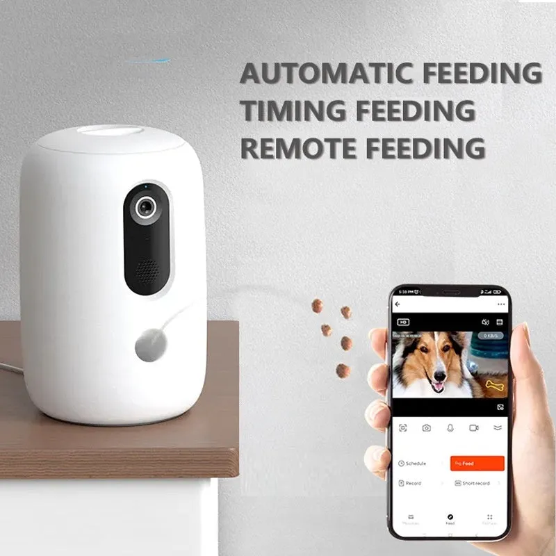 White intelligent automatic quantitative pet feeder for dogs and cats with multi-standard plug options