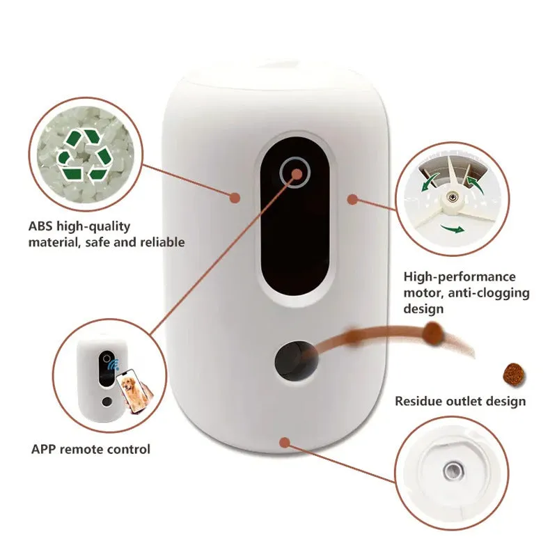 White intelligent automatic quantitative pet feeder for dogs and cats with multi-standard plug options