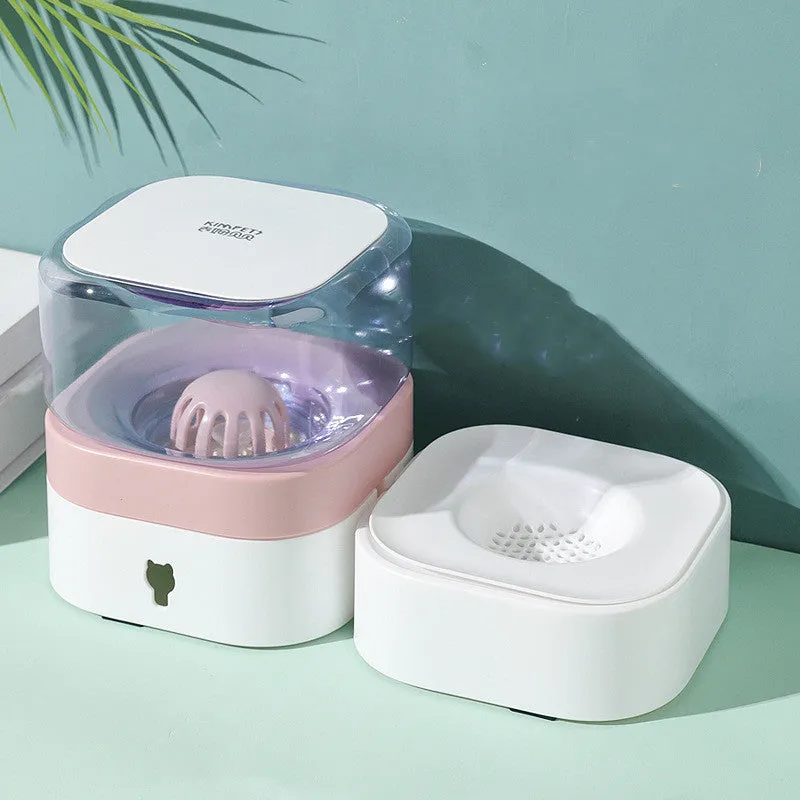 Removable and washable PP pet food utensils set with automatic feeder and water bowl in blue and pink