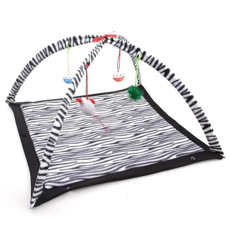 Cartoon cat play tent in bee pattern, foldable fleece hammock with two balls for kittens