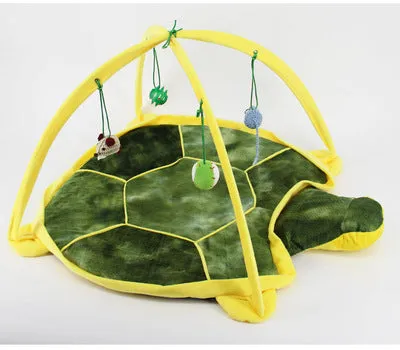Cartoon cat play tent in bee pattern, foldable fleece hammock with two balls for kittens