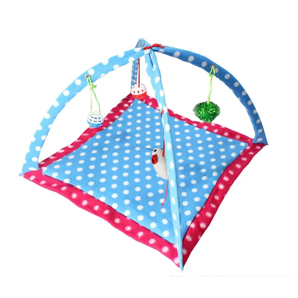 Cartoon cat play tent in bee pattern, foldable fleece hammock with two balls for kittens