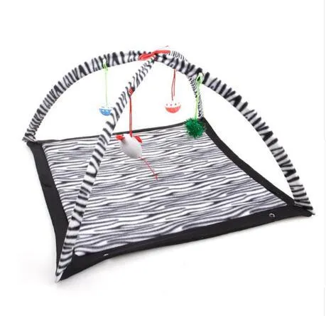 Cartoon cat play tent in bee pattern, foldable fleece hammock with two balls for kittens