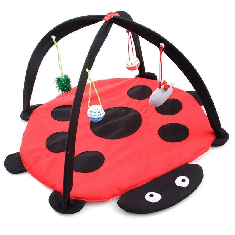 Cartoon cat play tent in bee pattern, foldable fleece hammock with two balls for kittens
