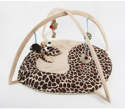 Cartoon cat play tent in bee pattern, foldable fleece hammock with two balls for kittens