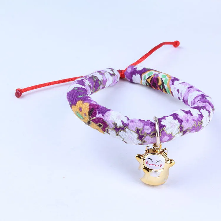 Adjustable cloth cat and small dog collar with Japanese style, size L, style A