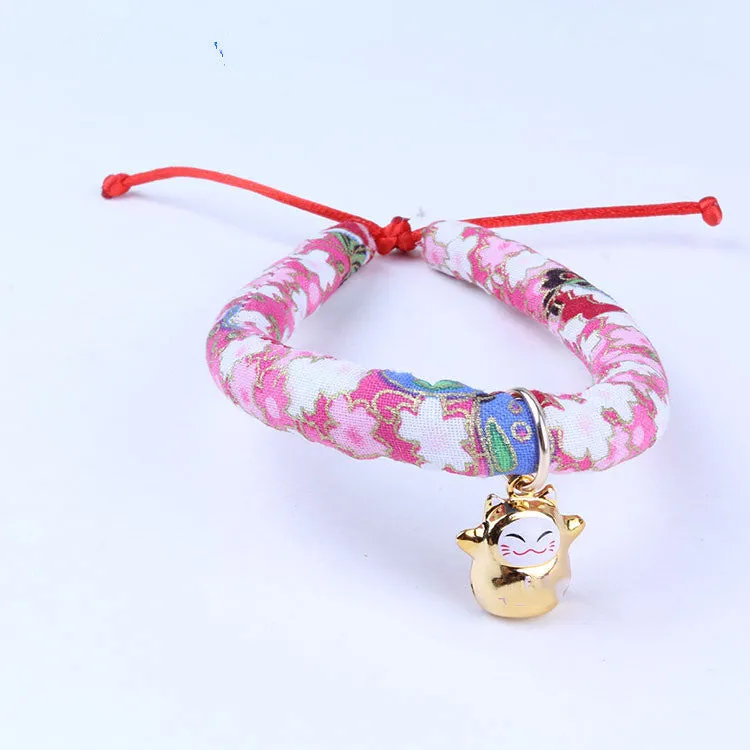 Adjustable cloth cat and small dog collar with Japanese style, size L, style A