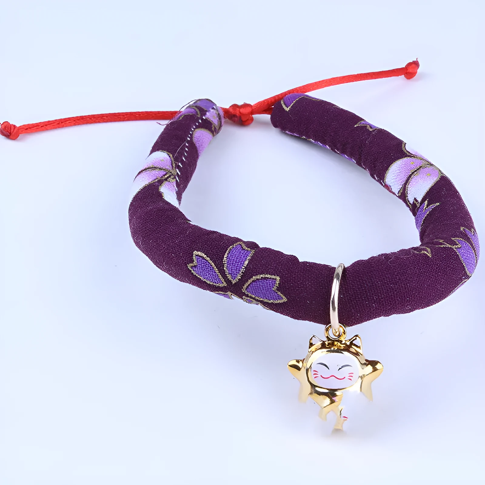 Adjustable cloth cat and small dog collar with Japanese style, size L, style A
