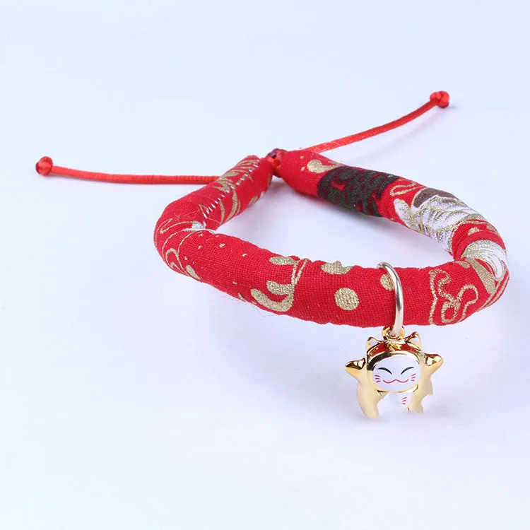 Adjustable cloth cat and small dog collar with Japanese style, size L, style A