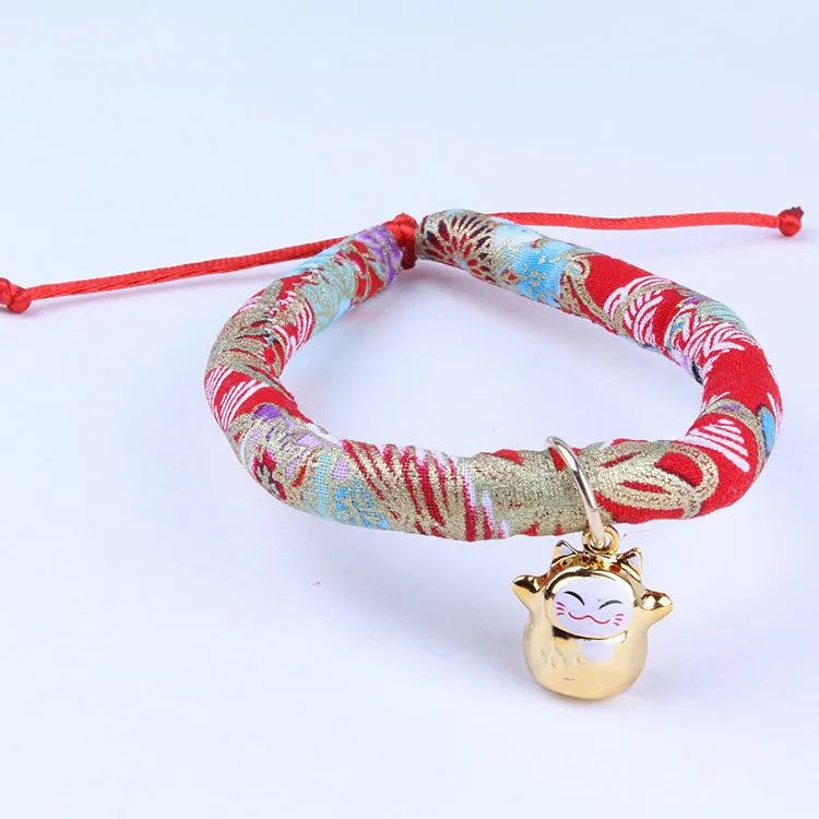 Adjustable cloth cat and small dog collar with Japanese style, size L, style A