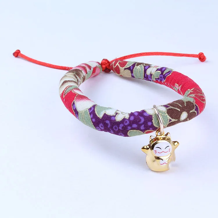 Adjustable cloth cat and small dog collar with Japanese style, size L, style A