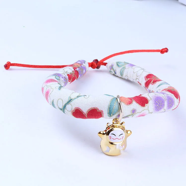Adjustable cloth cat and small dog collar with Japanese style, size L, style A