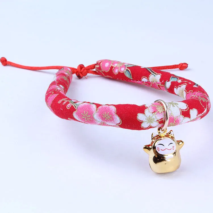 Adjustable cloth cat and small dog collar with Japanese style, size L, style A