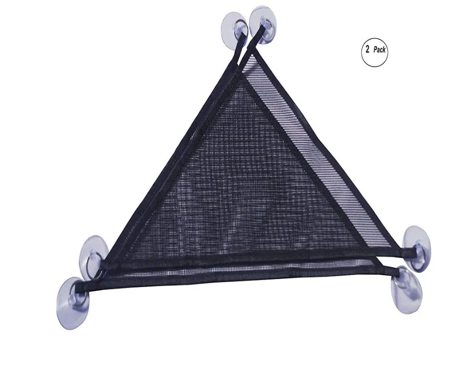 Two reptile hammocks with suction cups in black and green, small and large sizes on glass tank surface