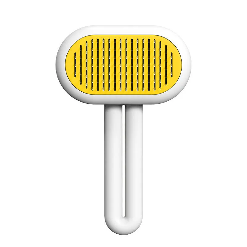 Grey capsule cat dog grooming comb with stainless steel needles on surface