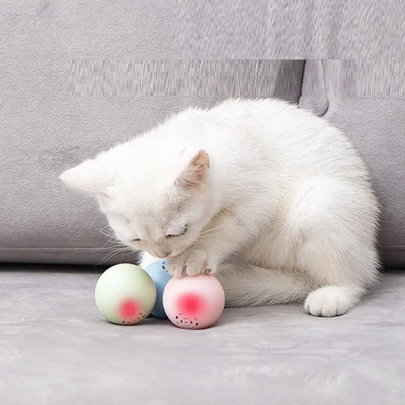 Self-hi pussy cat music ball with sounds and biteable texture in blue, green, and pink 46 mm