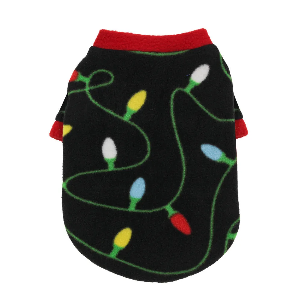 Christmas dog fleece sweater in Christmas Elk colour with plain pattern on a small dog