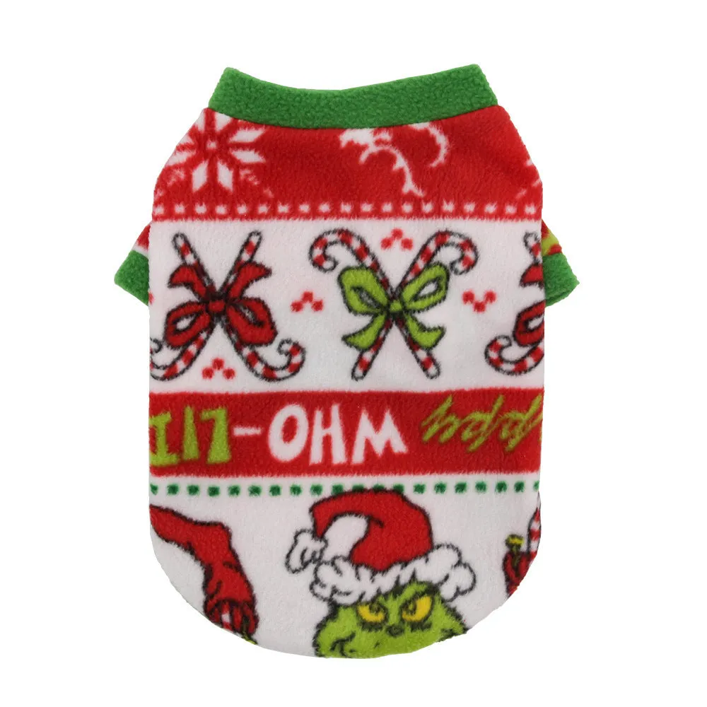 Christmas dog fleece sweater in Christmas Elk colour with plain pattern on a small dog
