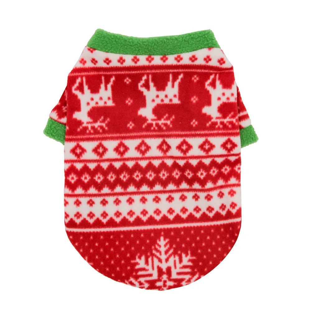 Christmas dog fleece sweater in Christmas Elk colour with plain pattern on a small dog