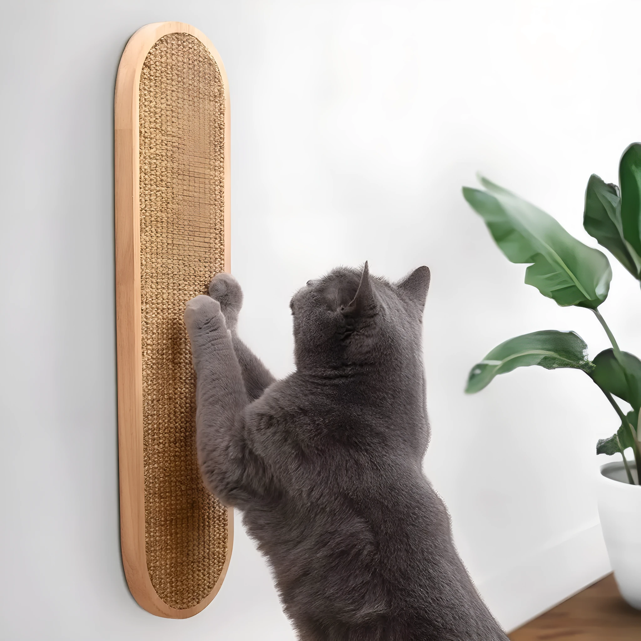 Wall-mounted sisal hemp cat scratch board 45cm x 16cm with wood frame in pastoral style