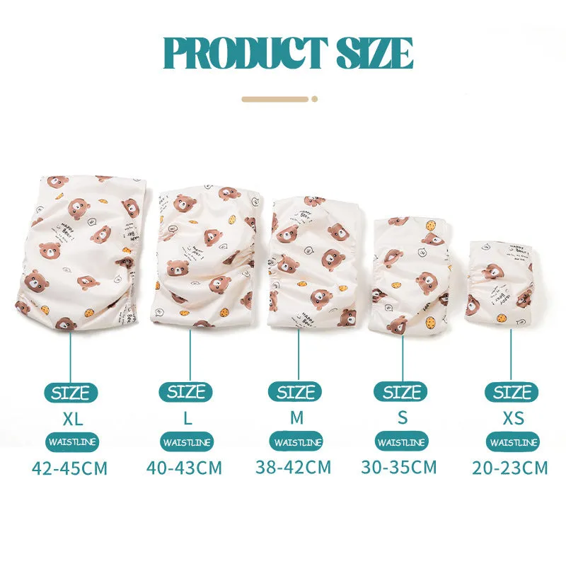 Reusable male dog diaper belly band with cartoon bone paw print design and fastener tape.