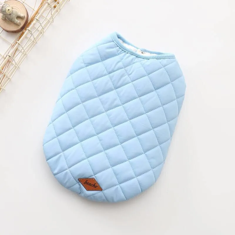 Dog winter cotton vest in sky blue with double-sided coat and soft wool fabric