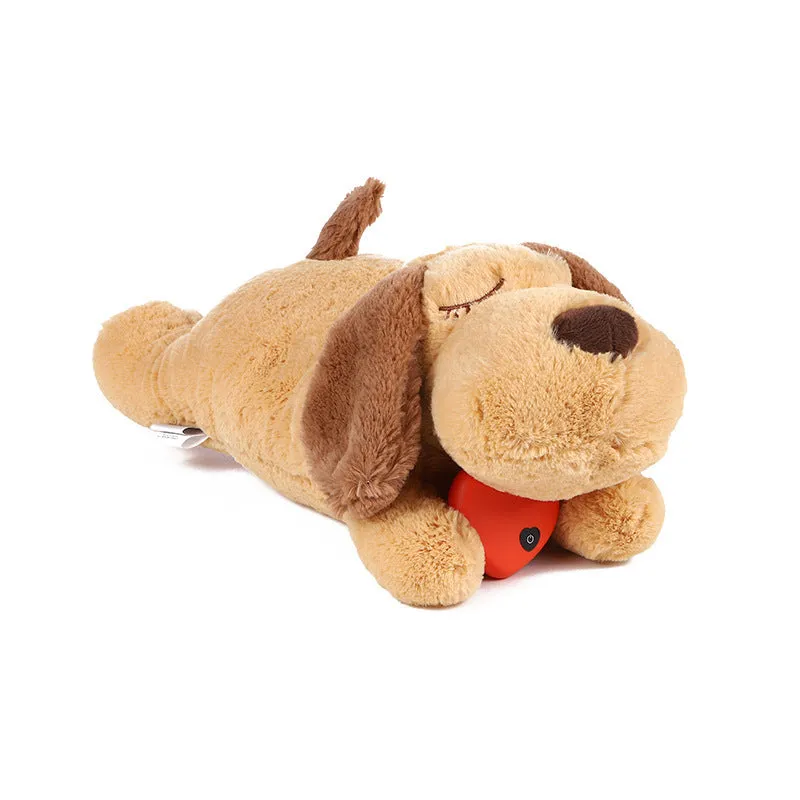 Brown plush dog toy with heartbeat for puppy anxiety relief and sleeping comfort