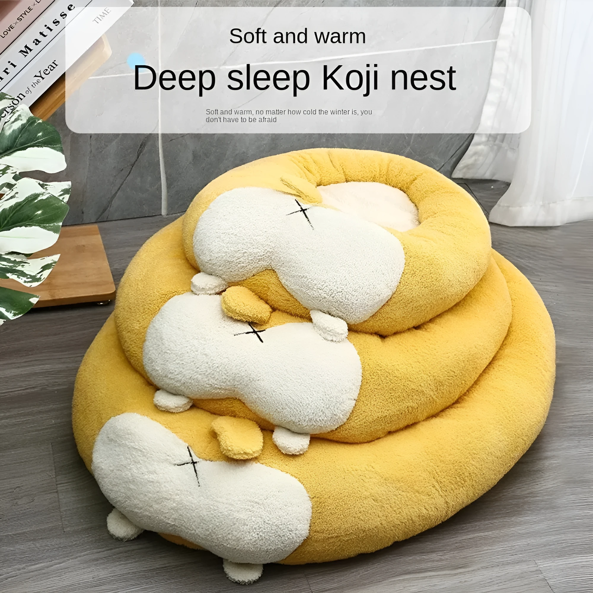 Corgi shaped plush pet bed for dogs and cats with PP cotton filling in three size options