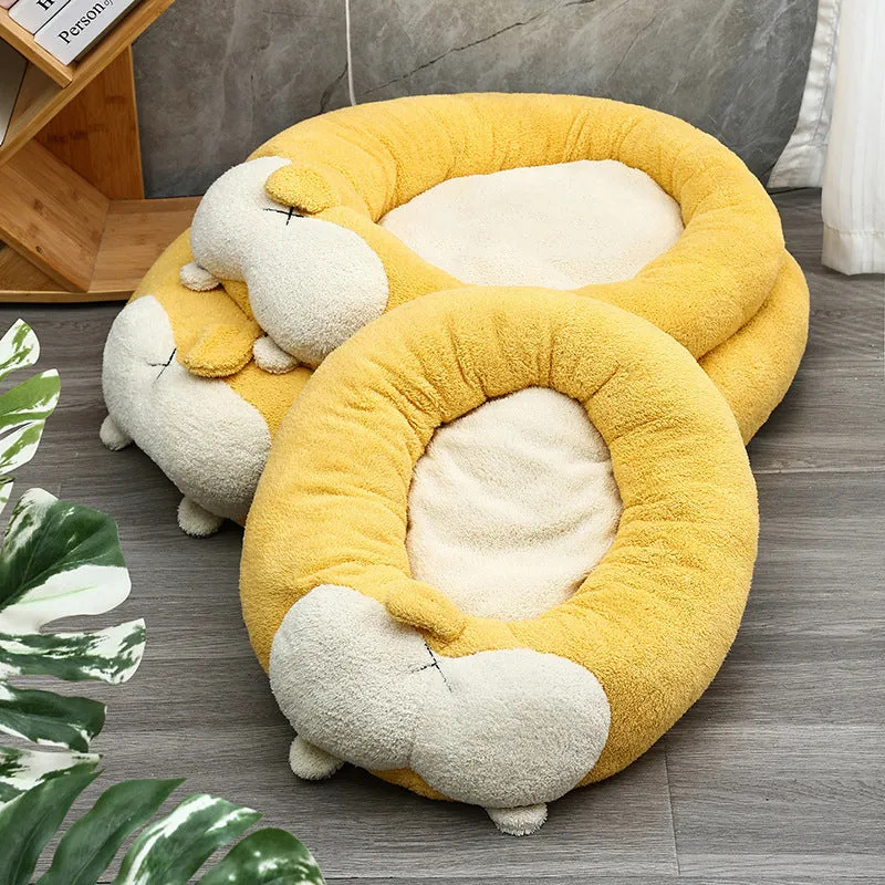 Corgi shaped plush pet bed for dogs and cats with PP cotton filling in three size options