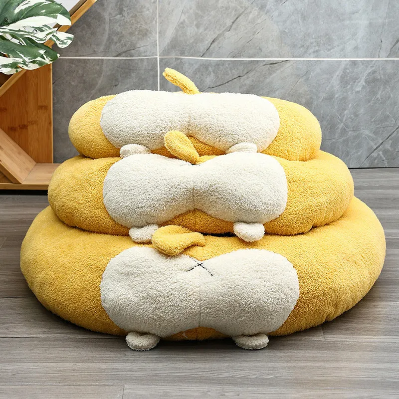 Corgi shaped plush pet bed for dogs and cats with PP cotton filling in three size options