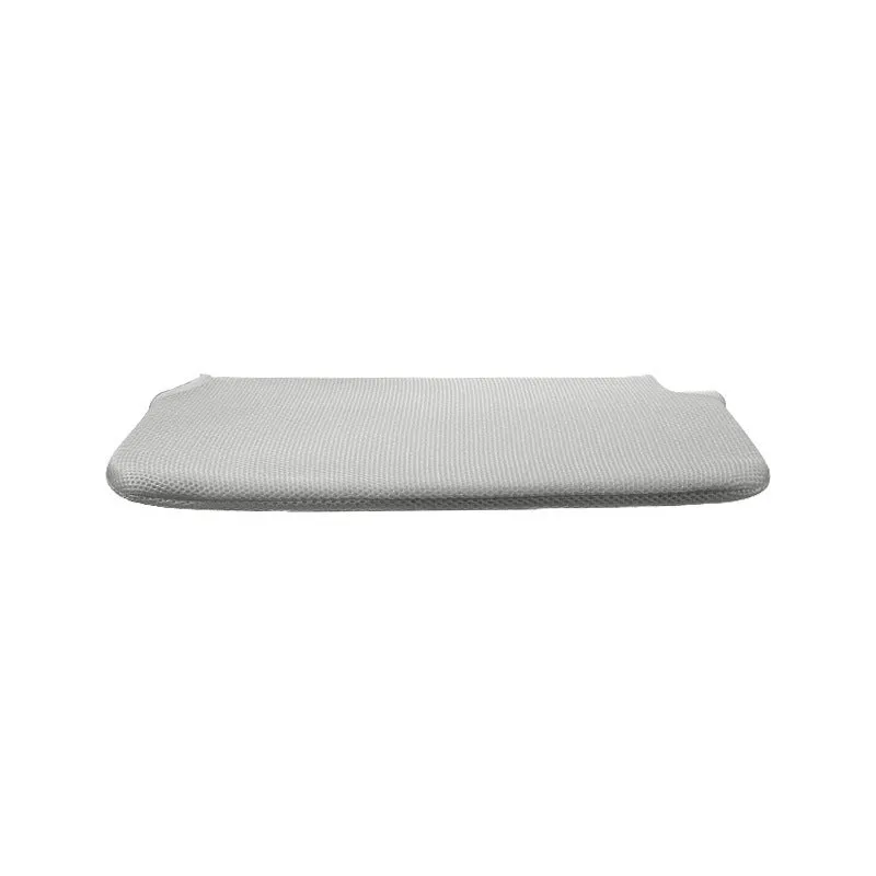 Cat hammock with suction cups attached to a window, beige mesh fabric and stainless steel frame