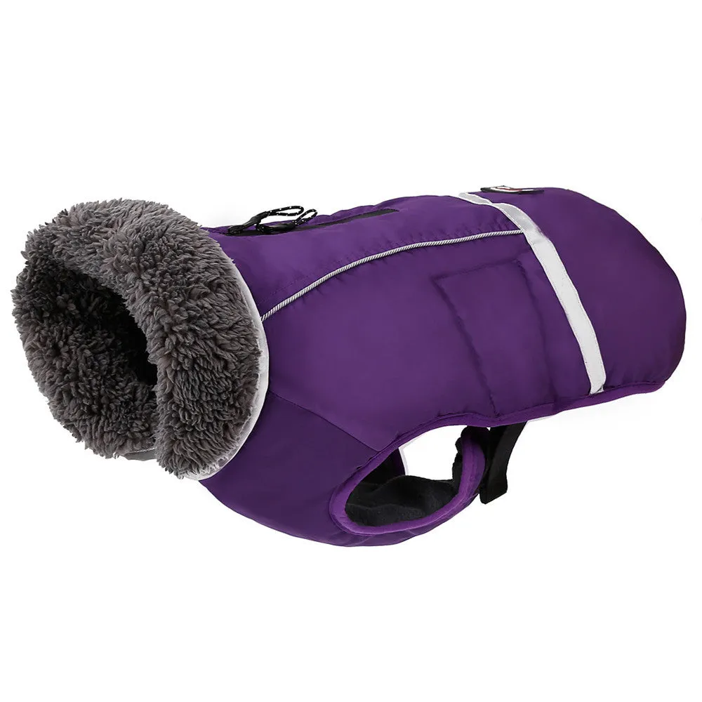 Thick warm dog vest in black waterproof nylon with reflective strips