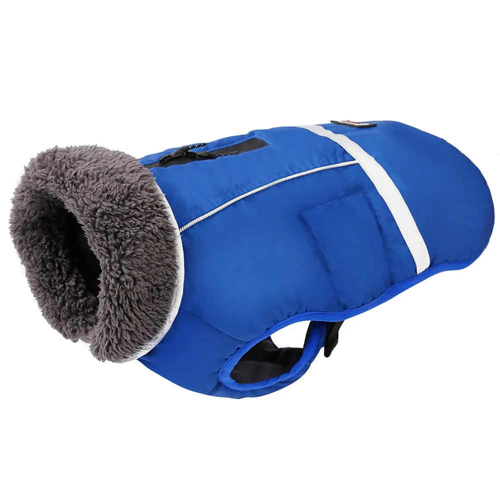 Thick warm dog vest in black waterproof nylon with reflective strips